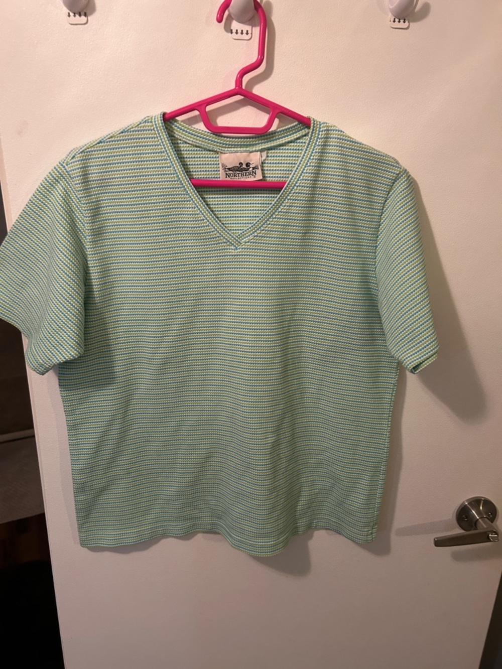 Northwest Mint & White Striped V-Neck Short Sleeve Tee
